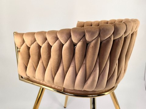 Krzesło plecione Lugano fotel TRECCIA SAND VELVET GOLD