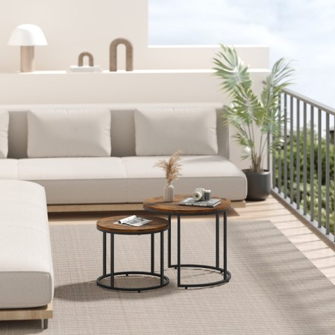 Stolik kawowy okrągły 2szt - rustykalny / nogi czarne