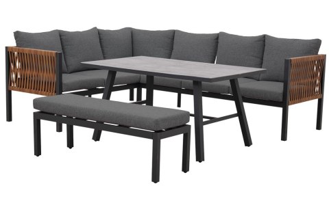 Zestaw Mebli Ogrodowych Jadalnianych TEXAS Narożny dla 6 Osób Sofa Stół Ławka SZARY