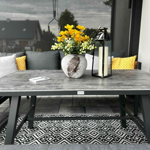 Zestaw Mebli Ogrodowych Jadalnianych TEXAS Narożny dla 6 Osób Sofa Stół Ławka SZARY