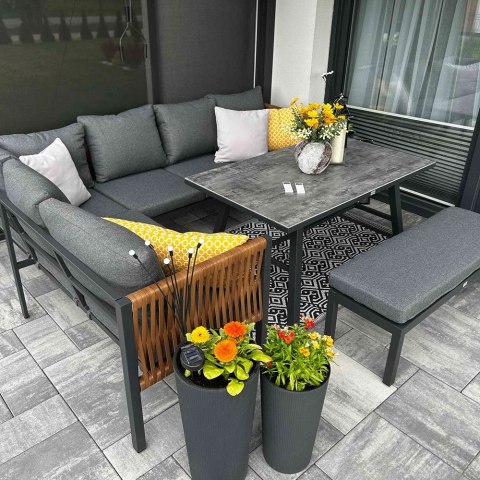 Zestaw Mebli Ogrodowych Jadalnianych TEXAS Narożny dla 6 Osób Sofa Stół Ławka SZARY