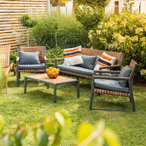 Zestaw Mebli Ogrodowych TEXAS z Sofą Fotelami i Stolikem Kawowym SZARY