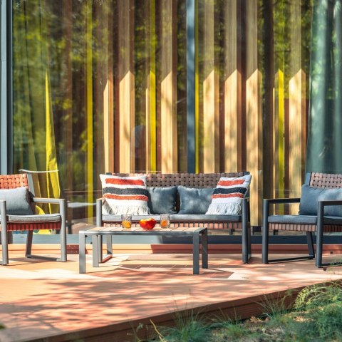 Zestaw Mebli Ogrodowych TEXAS z Sofą Fotelami i Stolikem Kawowym SZARY