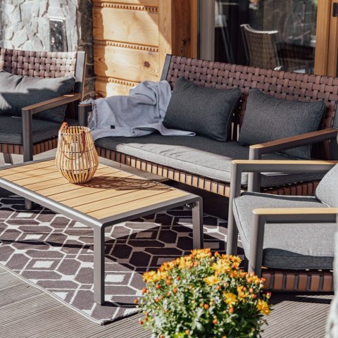 Zestaw Mebli Ogrodowych TEXAS z Sofą Fotelami i Stolikem Kawowym SZARY